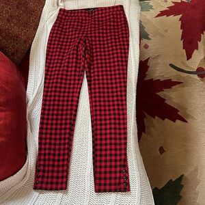 Talbots XS Skinny Ankle Pants Red and Black Check with Ankle Snaps